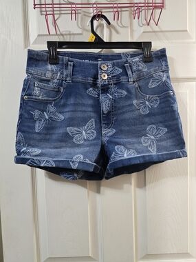 Juniors  Blue Butterfly Print Denim Shorts